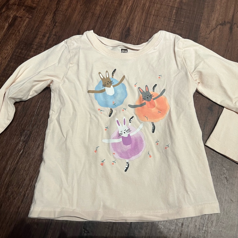 Tea Collection Cream Long Sleeve Shirt with Dancing Bunnies